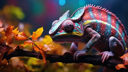 Foto op Canvas Adaptability and Change: Chameleon Shifting Colors in Camouflage AI Generated © AlexandraRooss