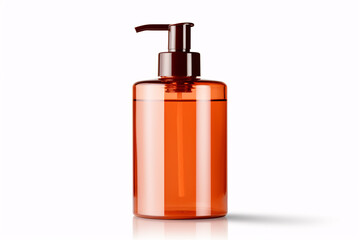 Fototapeta premium Orange soap dispenser bottle on white background
