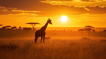 Fototapeta na wymiar Serenading Sunset: Wildlife Retreat in Savanna Splendor
