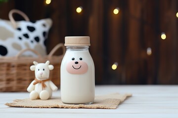 Obraz na płótnie Canvas Milk bottle and baby toy