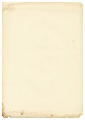 Aged paper texture for background. Vintage horizontal sheet of paper with uneven edges and stains...