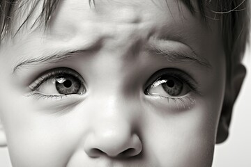 Cute child is crying on white background. ?loseup portrait