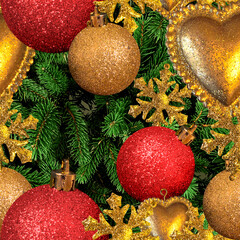 Seamless christmass tree ornaments high resolution banner pattern