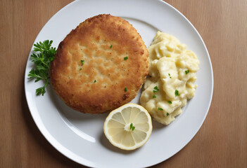 Fish cakes with mashed potatoes made from scratch