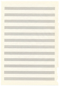 Empty music notebook sheet in a ruler for recording notes. Five-line staff without key. Vertical music page. Music notation elements for design.