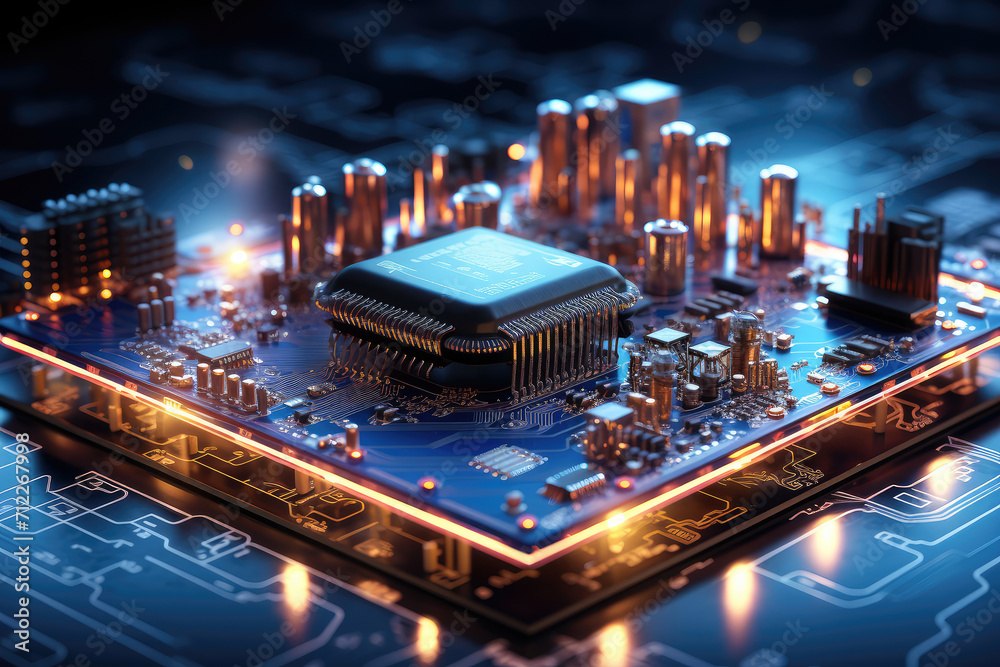 Aufkleber Abstract CPU or GPU with Circuit Board extreme closeup. Generative AI