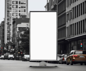 White Billboard Mockup of a Large Advertising Poster on the Street extreme closeup. Generative AI
