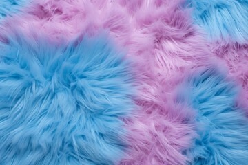 Pink and blue fur texture top view. Sheepskin wool background. Shaggy fur pattern