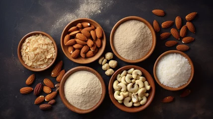 Fotobehang Various nut flour, almond, hazelnut top view © Артур Комис