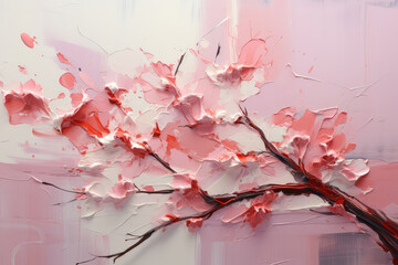 Cherry Blossom Abstract Painting Art Composition extreme closeup. Generative AI - obrazy, fototapety, plakaty