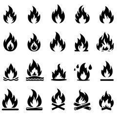 set of fire icons isolated on white