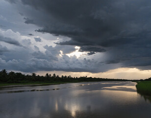 Fototapeta na wymiar Picturesque Southeast Asian River Landscape at Dusk
