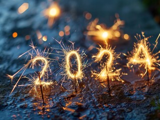 "2024" Writing Lettering New Year's Celebration Sparklers Fireworks Background Wallpaper Image