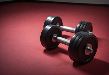 Gym with Heavy Dumbbells and Red Lighting. Sports Equipment.
