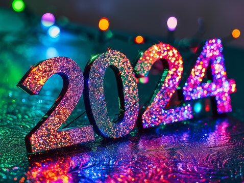 "2024" Writing Lettering New Year's Celebration Sparklers Fireworks Background Wallpaper Image