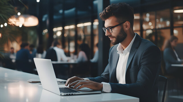 Male Businessman Working On Laptop In Office For Business And Company Development