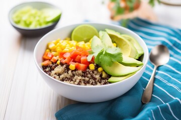 vegan quinoa bowl with black beans and corn - obrazy, fototapety, plakaty