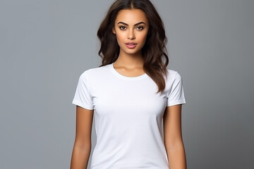 Obraz premium Woman in White Tshirt Mockup created with Generative AI