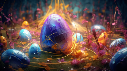Creative easter background with neon colors