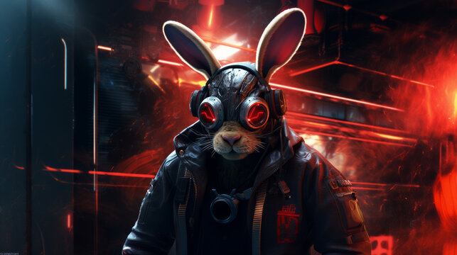 A rabbit in cyberpunk style
