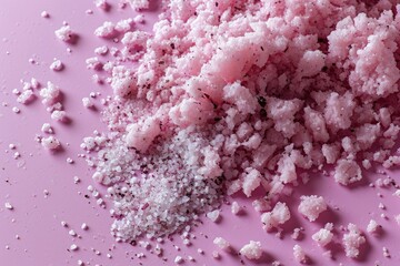 Exfoliating particles on pink background Self care cosmetics banner