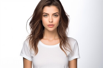 Obraz premium Woman in White Tshirt Mockup created with Generative AI