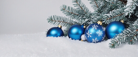 Fototapeta na wymiar Blue Ornament Christmas Border