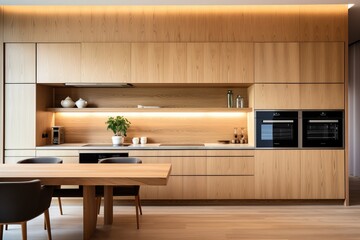 Modern wooden kitchen with smart appliances