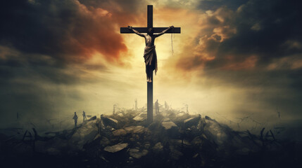 A jesus cross end of time - obrazy, fototapety, plakaty