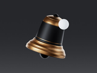 Hand bell, realistic 3d icon illustration. Notification in app. Gold Texture.