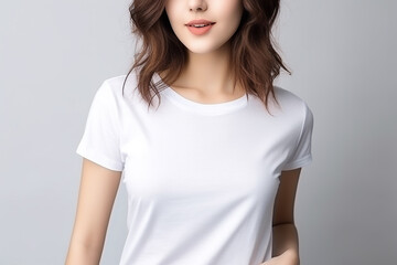 Fototapeta premium Woman in White Tshirt Mockup created with Generative AI