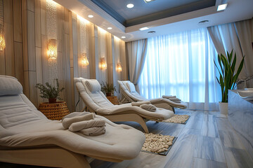 The tranquil atmosphere of a spa or wellness center that offers colon hydrotherapy - obrazy, fototapety, plakaty