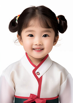 Young Korean girl portrait photograph. Professional lighting isolated on white background.