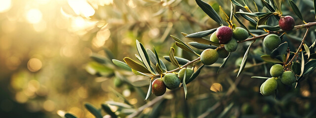 close-up of a branch with fruits, olives on a branch - obrazy, fototapety, plakaty