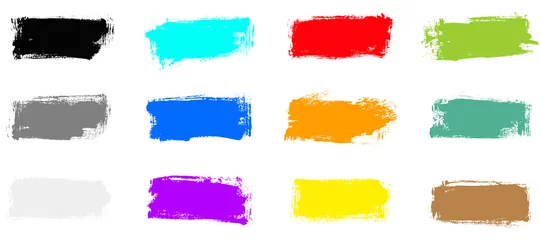 Foto op Plexiglas 12 leere grunge Farbstreifen gemalt mit einem Pinsel in bunten Farben © kebox