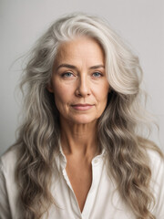 Naklejka premium AI generated illustration of a beautiful, elegant elderly woman's portrait against a gray background