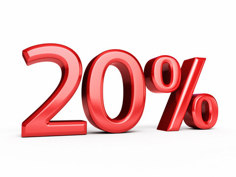 Twenty percent red render (isolated on white and clipping path)

