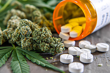 Cannabis and medical pills, medical marijuana concept, Cannabis legalization  - 712281562