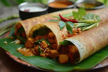 Foto op Aluminium South Indian non vegetarian recipe featuring chicken curry dosa © The Big L