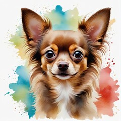 Watercolor chocolate chihuahua dog with watercolor splashes - obrazy, fototapety, plakaty