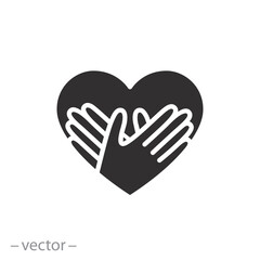 share your big love or kindness icon, hands with heart, charity donation concept, care gesture, flat symbol on white background - vector illustration