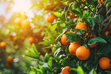 Orange garden with ripe fruits