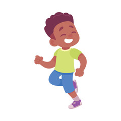 Happy Boy Run Playing Game Having Fun Vector Illustration