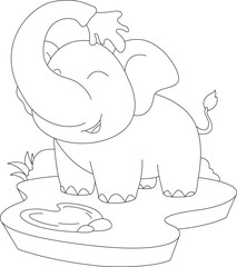Elephant Bathe Water Animal Vector Graphic Art Illustration