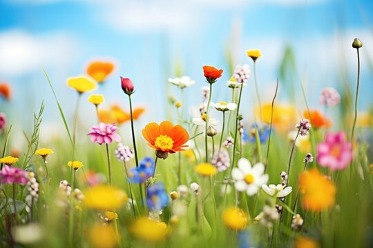 colorful spring flowers in a blooming meadow