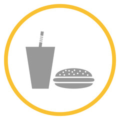 Button grau orange mit Burger und Softdrink Icon: Fast Food