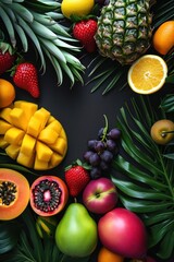 Assortiment de fruits sur un fond noir en ardoise