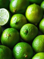 Fresh ripe green limes as background.