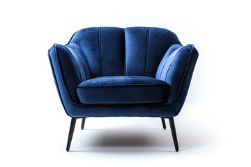 Modern navy blue armchair on white background with a designer touch