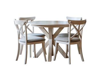 Modern designer dining table with four chairs isolated on white background